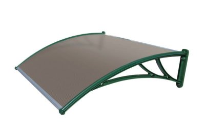 Козырек Krovent из поликарбоната 1500х930х280 бронзовый с зеленым кронштейном