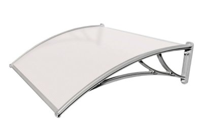 Козырек Krovent из поликарбоната 1500х930х280 молочный серебристым кронштейном