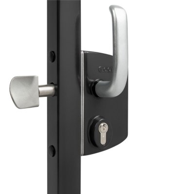 Замок LSKZ 6060 U2G для откатных ворот корпус металл, с ручками из алюминия, черный RAL 9005 GL